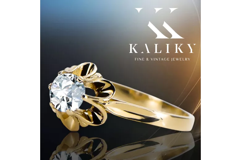 14 Karat Gelbgold Zirkon Ring Vintage Stil vrc004y